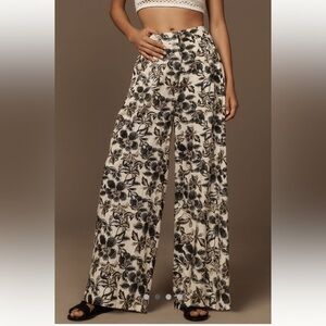NWT Anthropologie x Ollari Linen Floral Wide Leg Trousers Size Medium